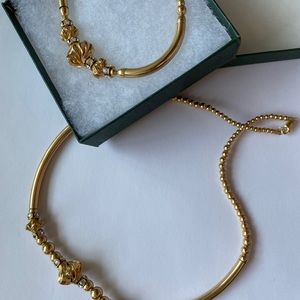Necklace & Bracelet Set NEW goldtone beads, bars, and rhinestones